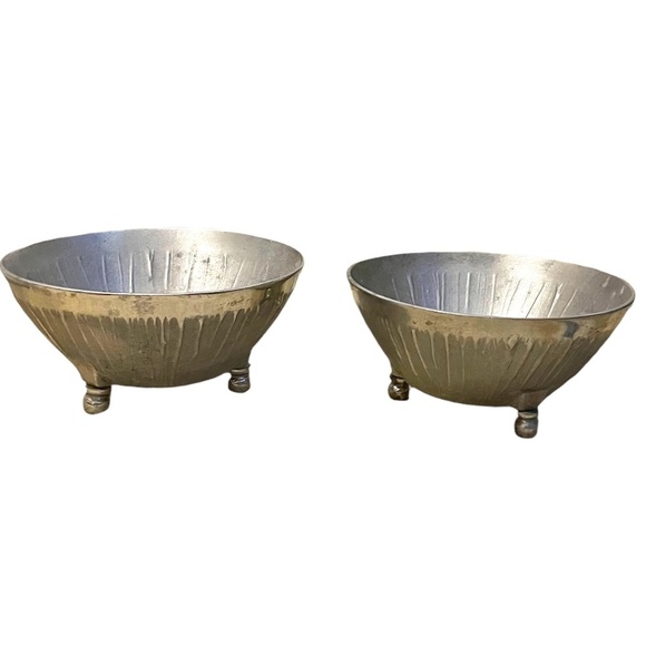Footed Brass Silver Color Flower Vase, Set of 2